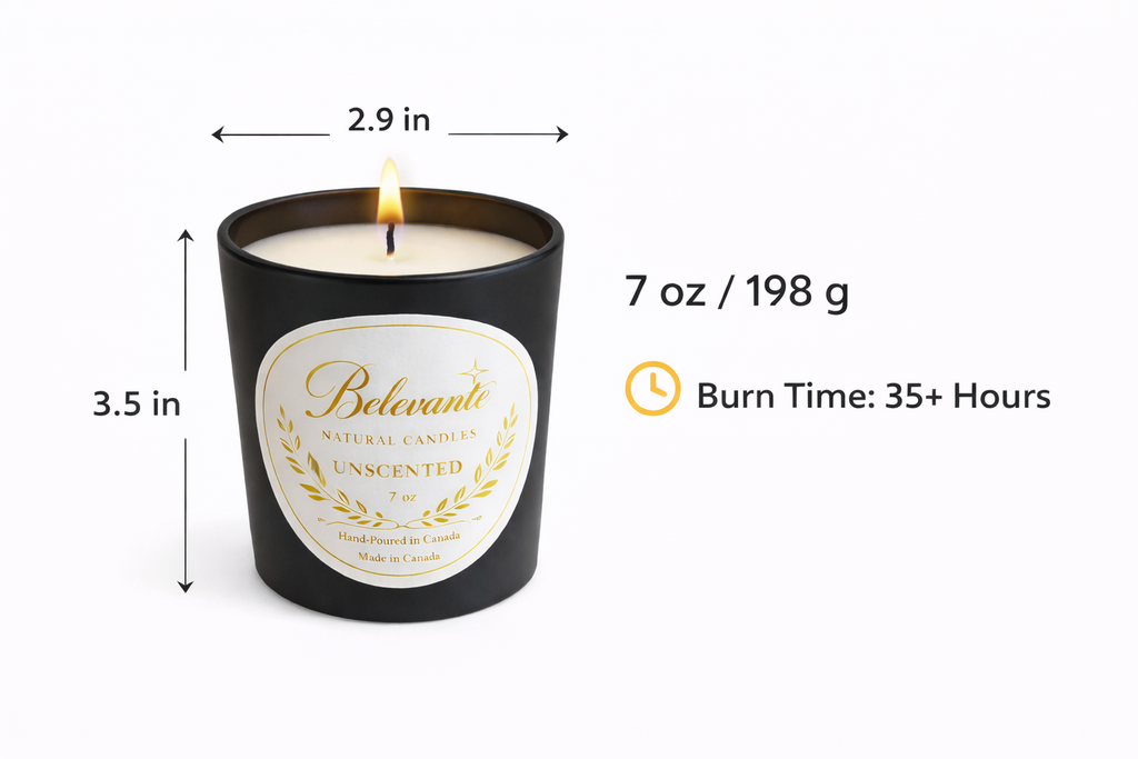Belevante Unscented Candle | 7 oz Black Matte Jar | Natural Soy Wax Candle | Luxury Minimalist Decor | Hand Poured in Canada Belevante
