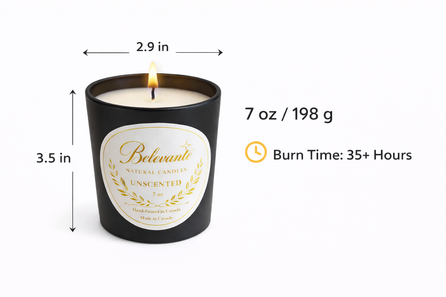 Belevante Unscented Candle | 7 oz Black Matte Jar | Natural Soy Wax Candle | Luxury Minimalist Decor | Hand Poured in Canada Belevante