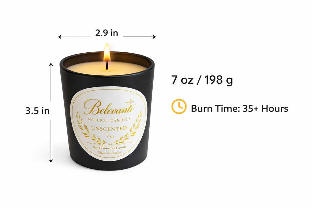 Belevante Unscented Candle | 7 oz Black Matte Jar | Natural Soy Wax Candle | Luxury Minimalist Decor | Hand Poured in Canada Belevante