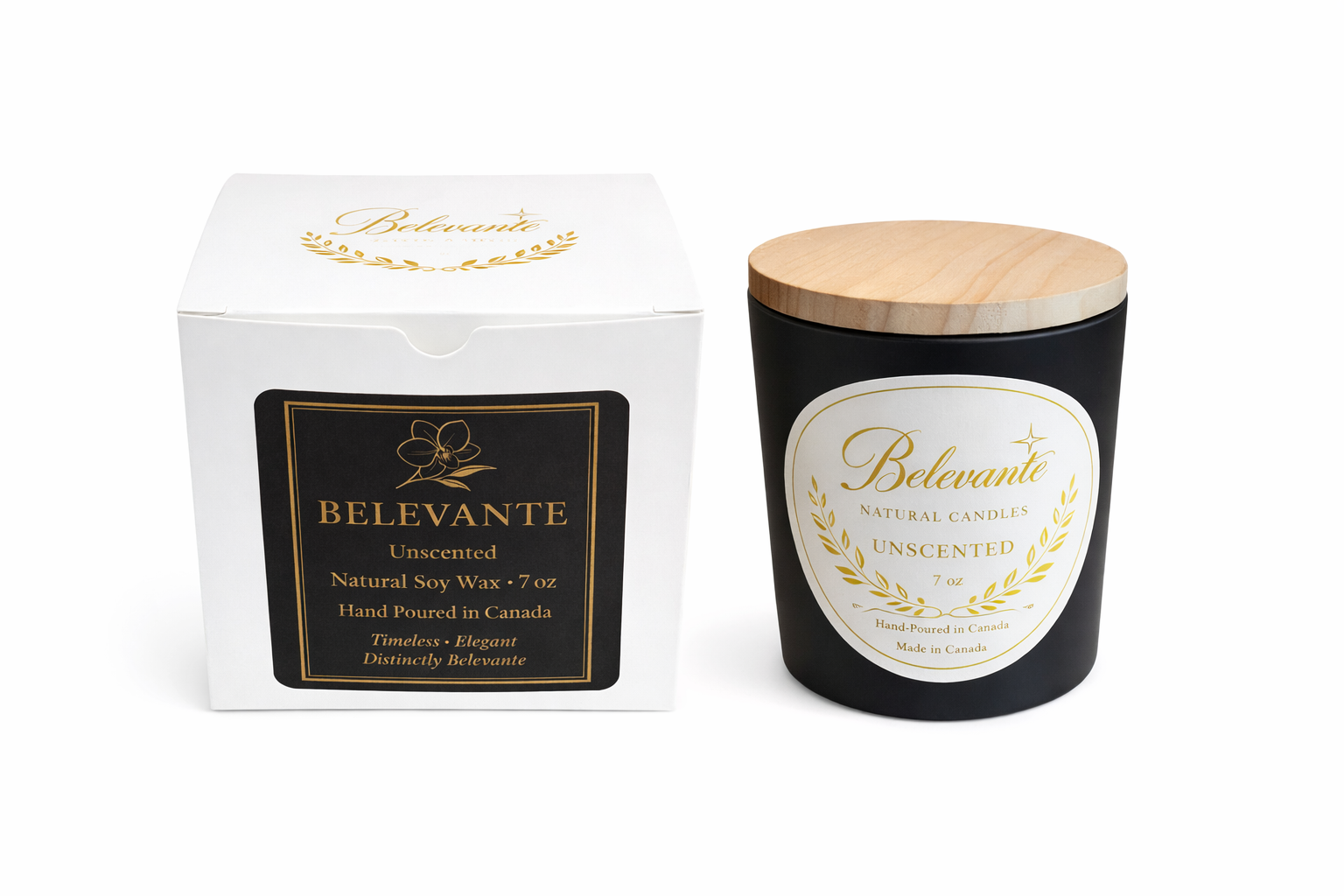 Belevante Unscented Candle | 7 oz Black Matte Jar | Natural Soy Wax Candle | Luxury Minimalist Decor | Hand Poured in Canada Belevante